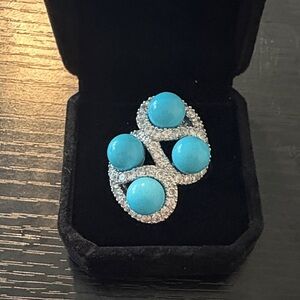 Silver synthetic turquoise ring size 10 with CZ
